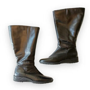 Duo Black Leather Wide Calf Tall Boot Size 39 Full‎ Zip Boots Style 70232 Curvy